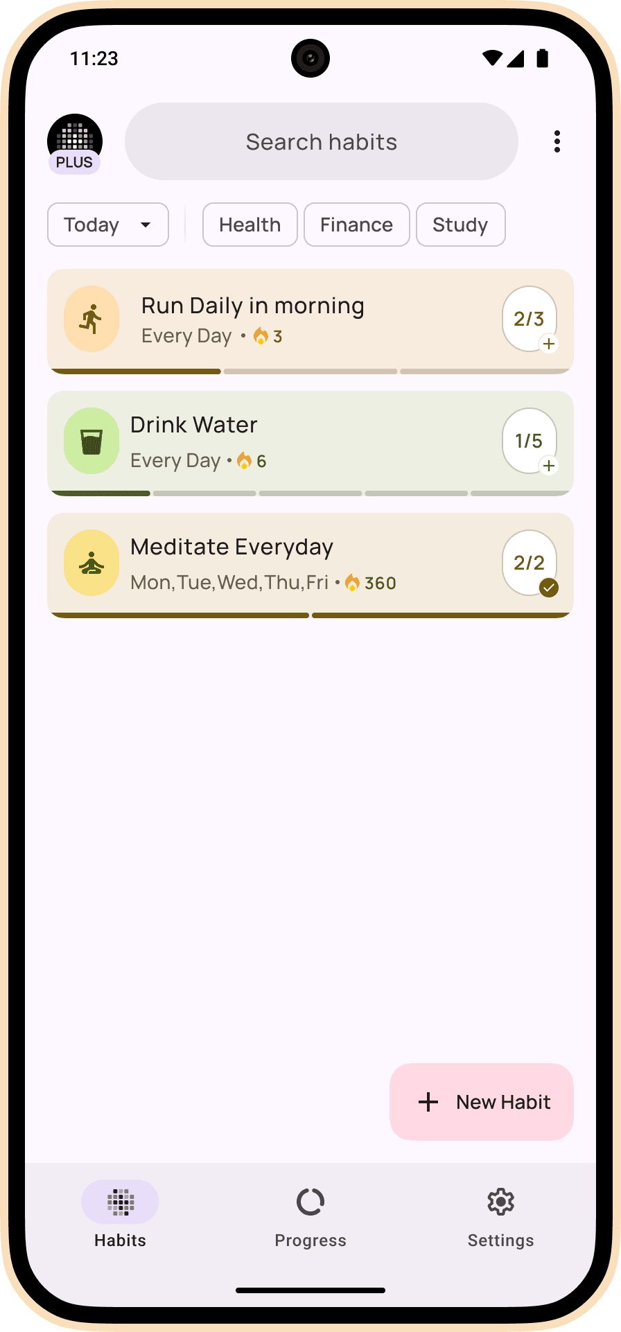 Home screen - No habits added yet